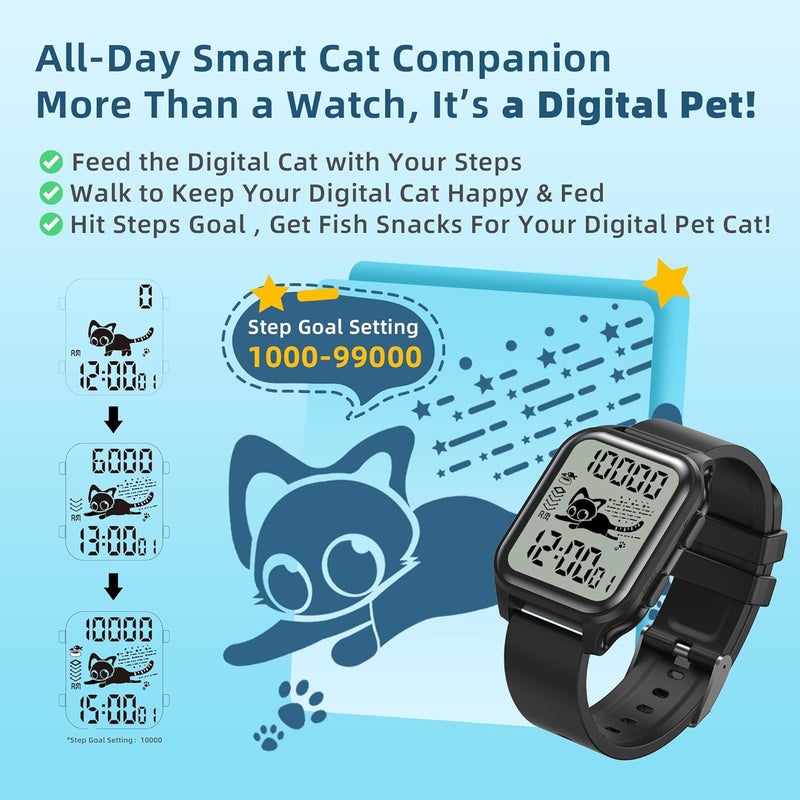 EZON T048 Digital Kids Watch for Teens Girls Boys,Sport Watch with Virtual Pet Cat Step Counter Stopwatch Pedometer Timer Alarm, No App Waterproof Fitness Tracker for Ages 7-18 - Image 3
